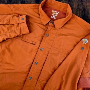 Mountain Hardwear Canyon Shirt Mens Large Orange Long Sleeve Hiking Ventilated